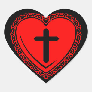 Gotisches Herz u. Kreuz Herz-Aufkleber