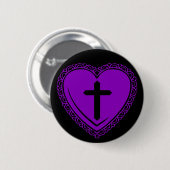 Gotisches Herz u. Kreuz (Schwarzes + Lila) Button (Vorne & Hinten)