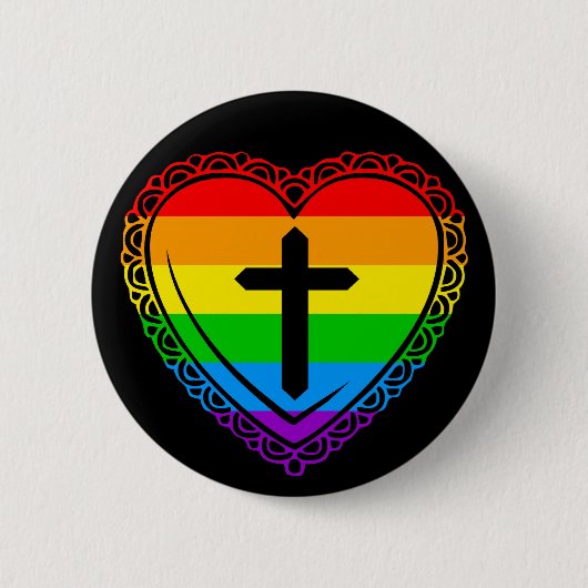 Gotisches Herz u. Kreuz (Schwarzes + Regenbogen) Button (Vorderseite)