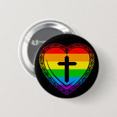 Gotisches Herz u. Kreuz (Schwarzes + Regenbogen) Button (Vorne & Hinten)
