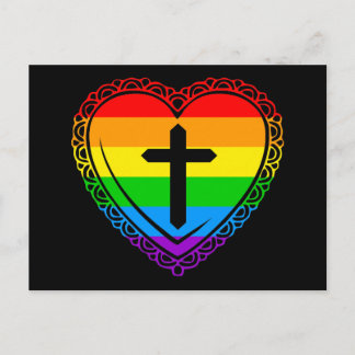 Gotisches Herz u. Kreuz (Schwarzes + Regenbogen) Postkarte