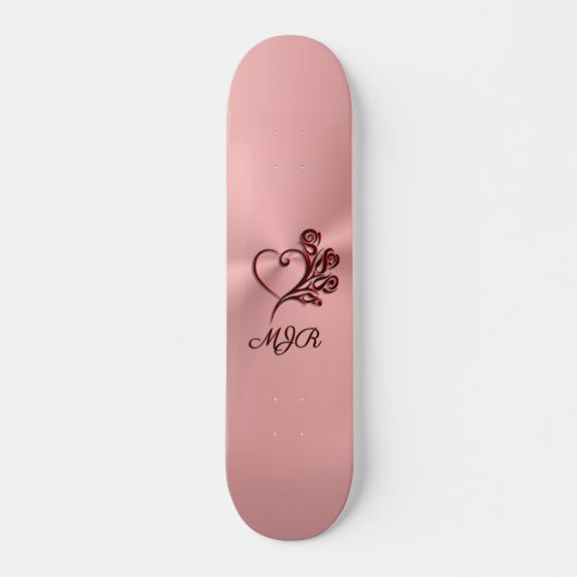 Gotisches Herz und Rose auf Rose-Gold mit Monogram Skateboard (Vorne)