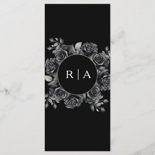 Gotisches Hochzeitmenü Dark Black Floral Gothic Me Menükarte (Rückseite)