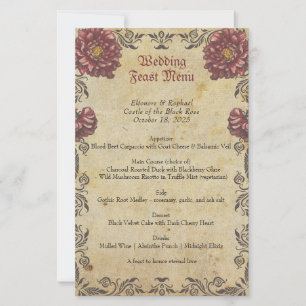 Gotisches Hochzeitsmenü mit dunklen Blumen und Vin