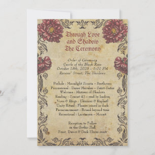 Gotisches Hochzeitsprogramm mit Vintage-Papier und Einladung