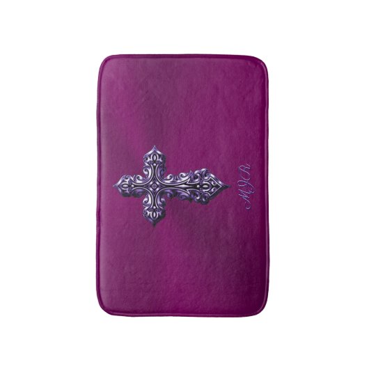 Gotisches Kreuz in Lila Form mit Monogramm Badematte (Vorderseite Vertikal)