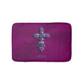 Gotisches Kreuz in Lila Form mit Monogramm Badematte (Vorderseite)