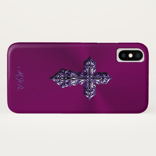 Gotisches Kreuz in Lila Form mit Monogramm Case-Mate iPhone Hülle (Rückseite (Horizontal))