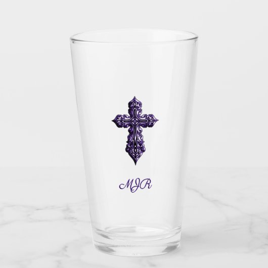 Gotisches Kreuz in Lila Form mit Monogramm Glas (Vorderseite)