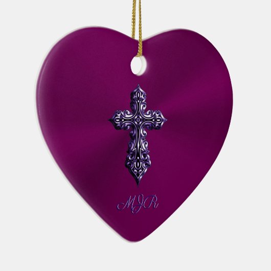 Gotisches Kreuz in Lila Form mit Monogramm Keramik Ornament (Rechts)