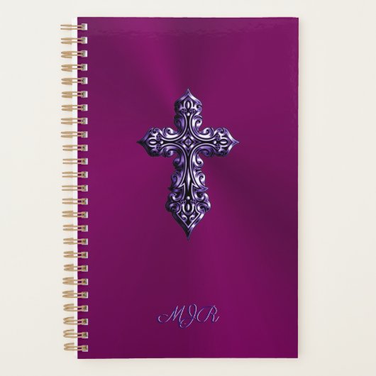 Gotisches Kreuz in Lila Form mit Monogramm Planer (Vorderseite)