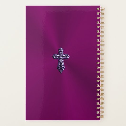 Gotisches Kreuz in Lila Form mit Monogramm Planer (Rückseite)