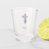 Gotisches Kreuz in Lila Form mit Monogramm Schnapsglas (Rückseite)