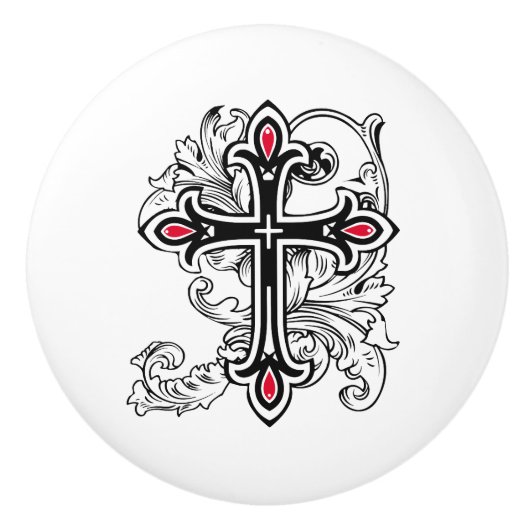 Gotisches Kreuz Keramikknauf (Vorderseite)