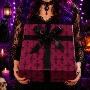 Gotisches Kreuz Magenta Rosa Spinnennetz Muster Geschenkpapier