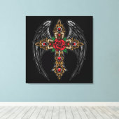 Gotisches Kreuz mit Blume und Flügeln Leinwanddruck (Insitu (Holzboden))