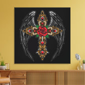 Gotisches Kreuz mit Blume und Flügeln Leinwanddruck (Insitu (Wohnzimmer))