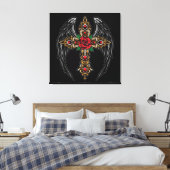 Gotisches Kreuz mit Blume und Flügeln Leinwanddruck (Insitu (Schlafzimmer))