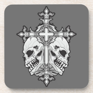 Gotisches Kreuz mit Totenköpfen Getränkeuntersetzer
