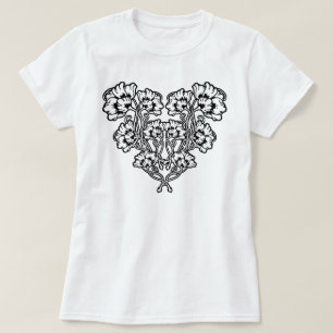 Gotisches Kunst Nouveau Blumen-Herz T-Shirt