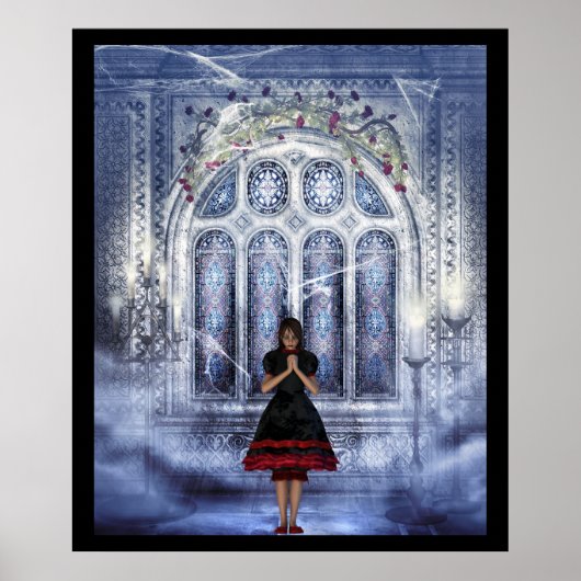 Gotisches Mädchen in einer Kathedrale Poster (Vorne)