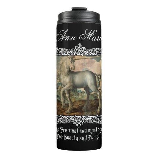 Gotisches Mittelalter Einhorn Personalisierte Klas Thermosbecher (Vorderseite)