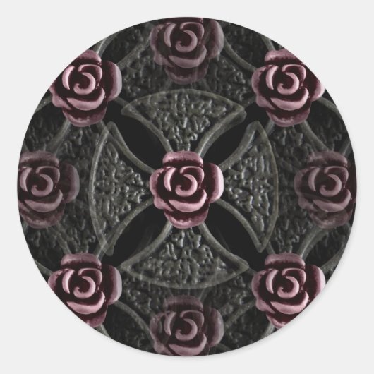 gotisches Mittelaltereisenkreuz mit Rose Runder Aufkleber (Vorderseite)