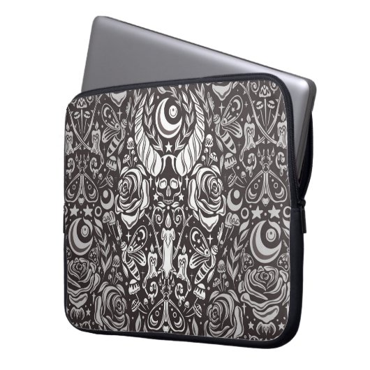 gotisches monochromes Muster Laptopschutzhülle (Vorderseite Links)
