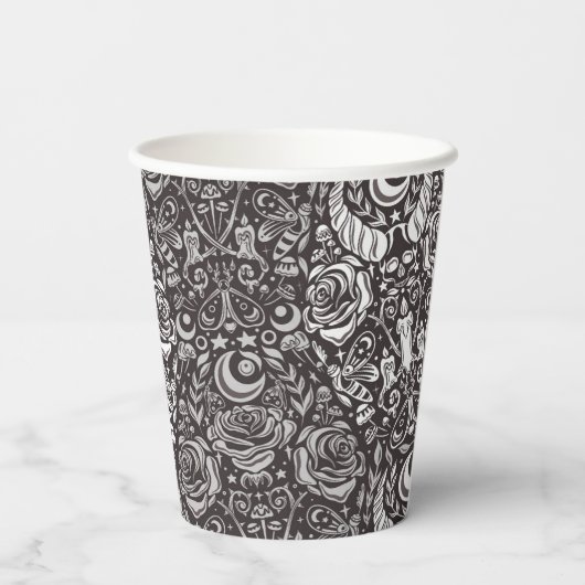 gotisches monochromes Muster Pappbecher (Rückseite)