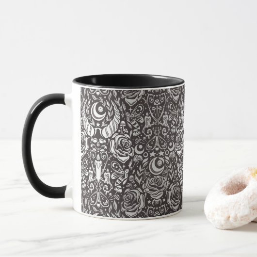 gotisches monochromes Muster Tasse (Mit Donut)