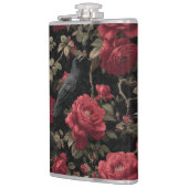 Gotisches Muster mit Rote Rosen und Krähen Flachmann (Links)