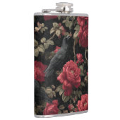 Gotisches Muster mit Rote Rosen und Krähen Flachmann (Rechts)