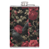Gotisches Muster mit Rote Rosen und Krähen Flachmann (Rückseite)