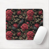 Gotisches Muster mit Rote Rosen und Krähen Mousepad (Mit Mouse)