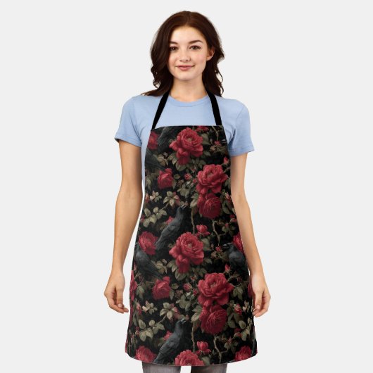 Gotisches Muster mit Rote Rosen und Krähen Schürze (Getragen)