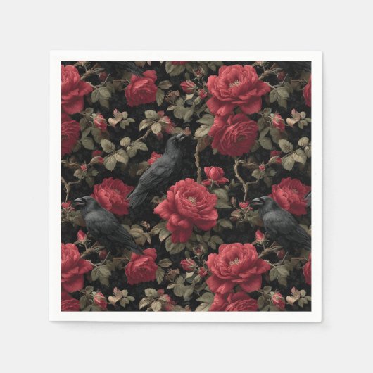Gotisches Muster mit Rote Rosen und Krähen Serviette (Vorderseite)
