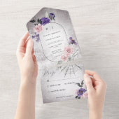 Gotisches Rosa und Lila BlumenHalloween All In One Einladung (Abreißen)