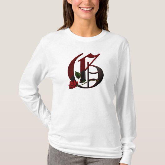 Gotisches Rosen-Monogramm G T-Shirt (Vorderseite)