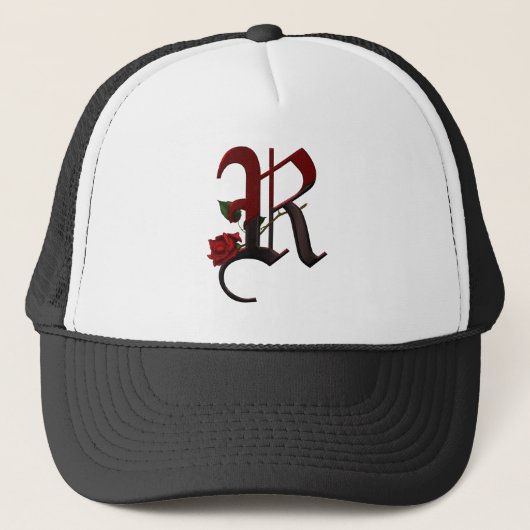 Gotisches Rosen-Monogramm R Truckerkappe (Vorderseite)