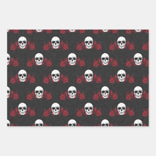 Gotisches Rot-Schwarz-Schädel-Umschlagpapier Geschenkpapier Set (Vorderseite 3)