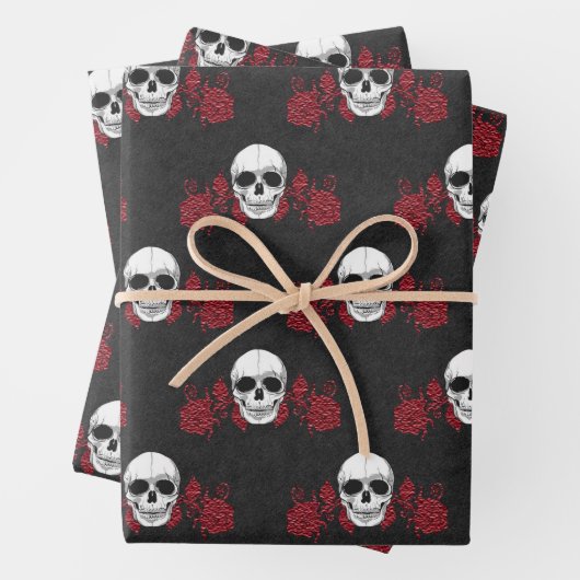 Gotisches Rot-Schwarz-Schädel-Umschlagpapier Geschenkpapier Set (Beispiel)