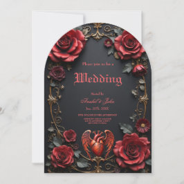 Gotisches Rotes Herz mit Rose - Dunkle Romantik Einladung