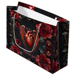 Gotisches Rotes Herz mit Rose - Dunkle Romantik Große Geschenktüte