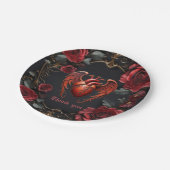 Gotisches Rotes Herz mit Rose - Dunkle Romantik Pappteller (Schrägansicht)