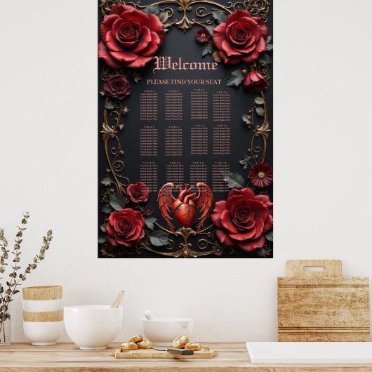 Gotisches Rotes Herz mit Rose - Dunkle Romantik Poster (Küche)