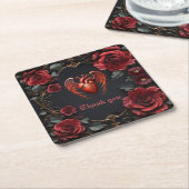 Gotisches Rotes Herz mit Rose - Dunkle Romantik Rechteckiger Pappuntersetzer (angewinkelt)