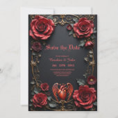 Gotisches Rotes Herz mit Rose - Dunkle Romantik Save The Date (Vorderseite)