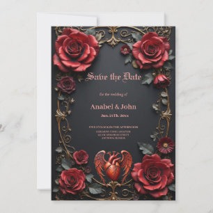 Gotisches Rotes Herz mit Rose - Dunkle Romantik Save The Date