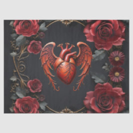 Gotisches Rotes Herz mit Rose - Dunkle Romantik Seidenpapier