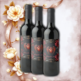 Gotisches Rotes Herz mit Rose - Dunkle Romantik Weinetikett